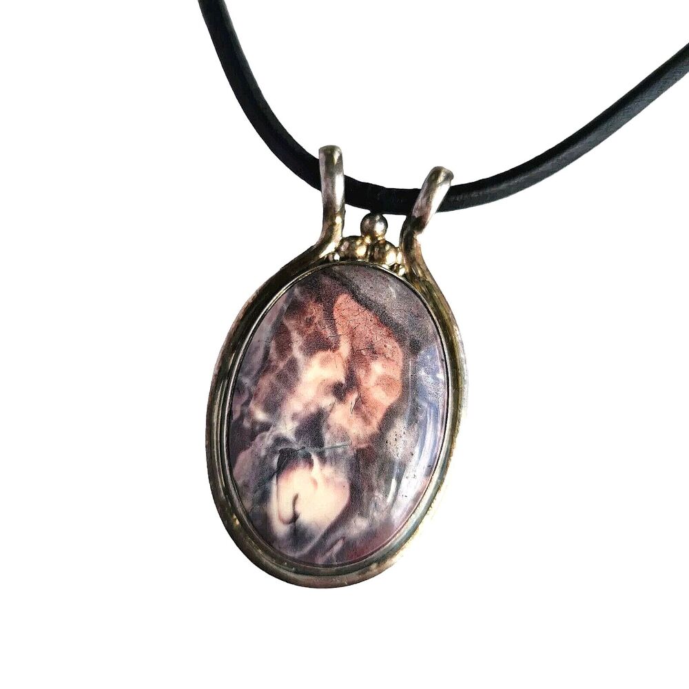 Sajen 925 Necklace Stone Pendant 19" Leather Necklace
